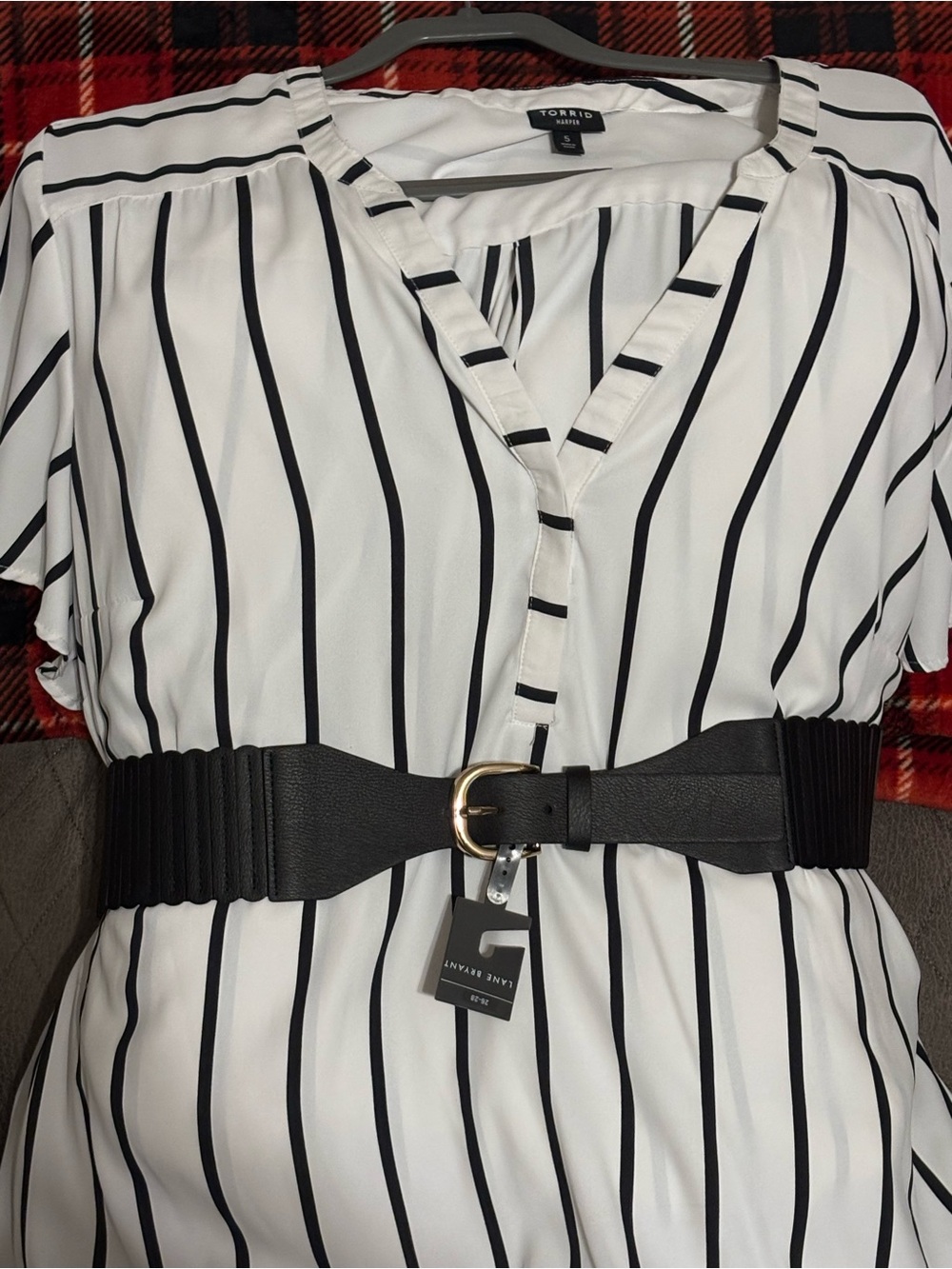 Lane Bryant Black Elastic Belt with Gold Buckle Accordion Stretch Belt READ